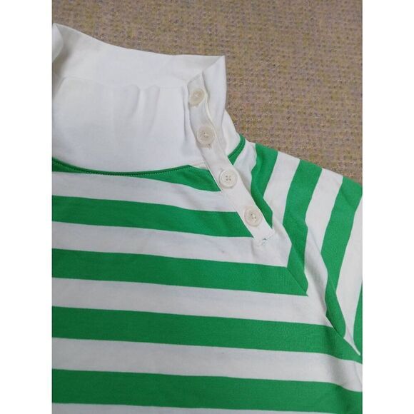 J crew womens xl soft longsleeve green and white mockneck top button - Picture 2 of 5